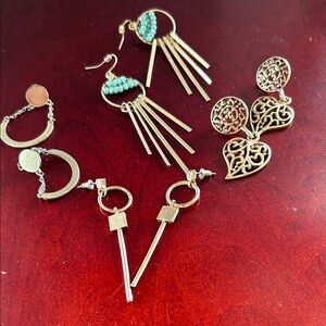 The lot Four pairs gold tone dangle earrings One French wire Three post back